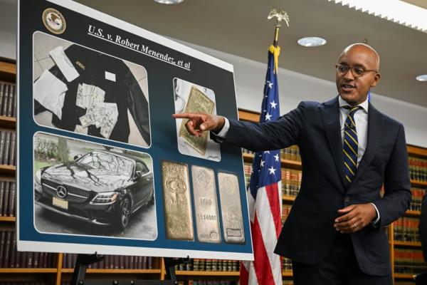 Damian Williams, U.S. Attorney for the Southern District of New York, speaks during a press co<em></em>nference after announcing that U.S. Sen. Robert Menendez (D-NJ) was indicted