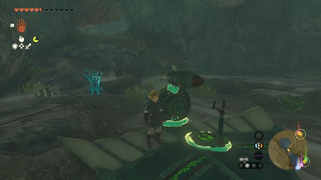 The Legend of Zelda: Tears of the Kingdom - l<em></em>ink stands by a Zo<em></em>nai Wing inside the cave with the O-Ogim crystal location