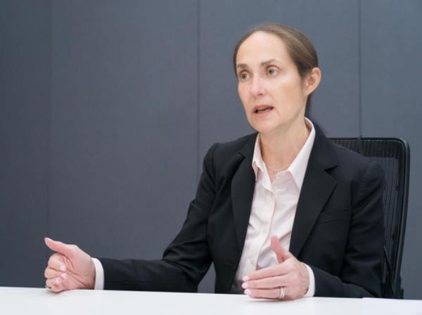 Jacqueline Miller, senior vice president and therapeutics head of Moderna Inc., speaks at an interview with Yo<em></em>nhap News Agency in Seoul on Nov. 15, 2023, in this photo provided by the company. (PHOTO NOT FOR SALE) (Yonhap)