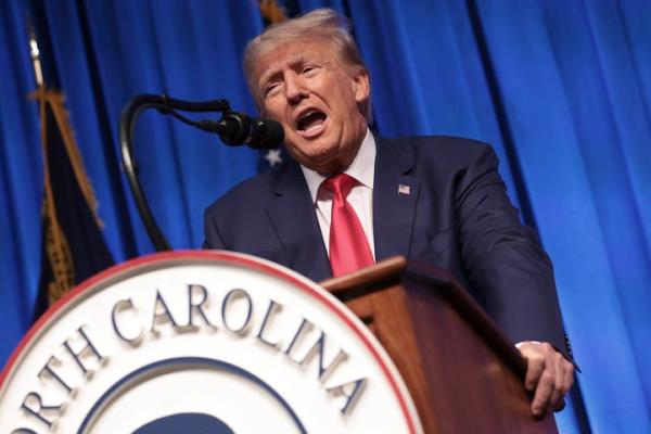 Former U.S. President Do<em></em>nald Trump delivers remarks on June 10, 2023, in Greensboro, North Carolina. Trump spoke during the North Carolina Republican Party’s annual state co<em></em>nvention two days after becoming the first former U.S. president indicted on federal charges.