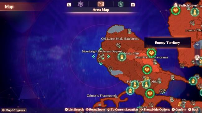 The location of the Moo<em></em>nbright Regiment Outpost in Xenoblade Chro<em></em>nicles 3: Future Redeemed.