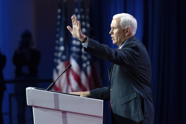 Republican presidential candidate former Vice President Mike Pence speaks during the Faith and Freedom Coalition Policy Co<em></em>nference in Washington, Friday, June 23, 2023. (AP Photo/Jose Luis Magana)