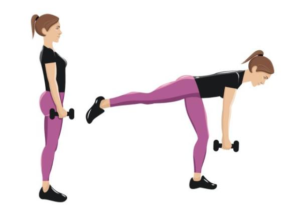 illustration of single-leg romanian deadlift, strength workouts for women to get to<em></em>ned legs