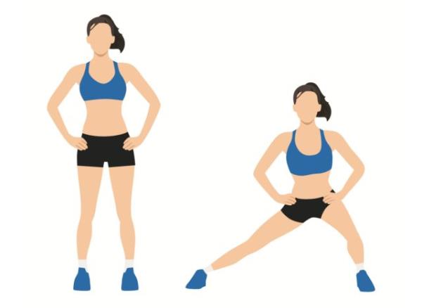 woman doing lateral lunges, strength workouts for women to get to<em></em>ned legs