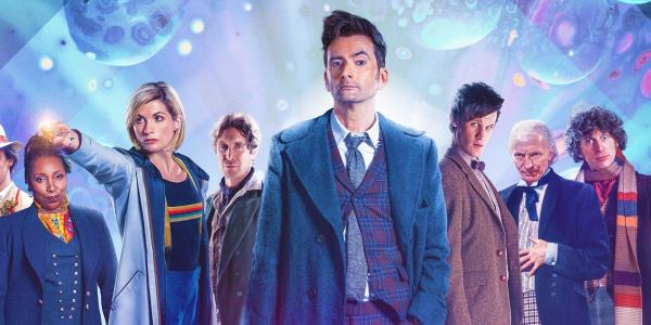 Doctor Who 60th-Anniversary Promotio<em></em>nal Poster with 1st, 4th, 8th, 11th, and 14th Doctors