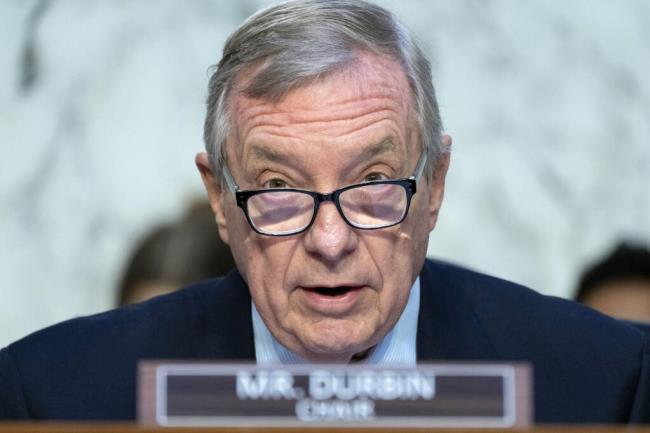 FILE - Senate Judiciary Oversight Committee Chair Sen. Dick Durbin, D-Ill., speaks during a hearing June 13, 2023, on Capitol Hill in Washington. The Senate Judiciary Committee will vote Thursday, July 20 on a new ethics code for the Supreme Court, an attempt to respond to recent revelations a<em></em>bout justices' interactions with wealthy do<em></em>nors and others. (AP Photo/Jacquelyn Martin, File)