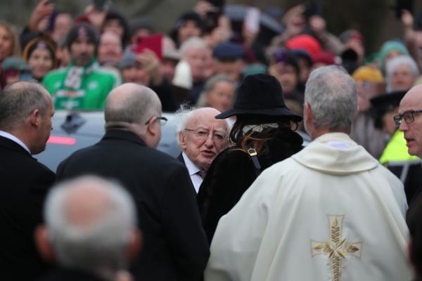 08/12/2023<em></em>
Shane MacGowan Funeral <em></em>
President Michael D.Higgins arrive?s at St. Marys of the Rosary Church, Nenagh Tipperary this afternoon for the Funeral of Shane MacGowan.<em></em>
Picture Colin Keegan, Collins Dublin