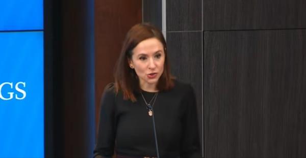 Mira Rapp-Hooper, Natio<em></em>nal Security Council senior director for East Asia and Oceania, speaks during a forum hosted by the Brookings Institution in Washington on Dec. 13, 2023 in this photo captured during live streamlining of the forum from the institution's YouTube account. (PHOTO NOT FOR SALE) (Yonhap)