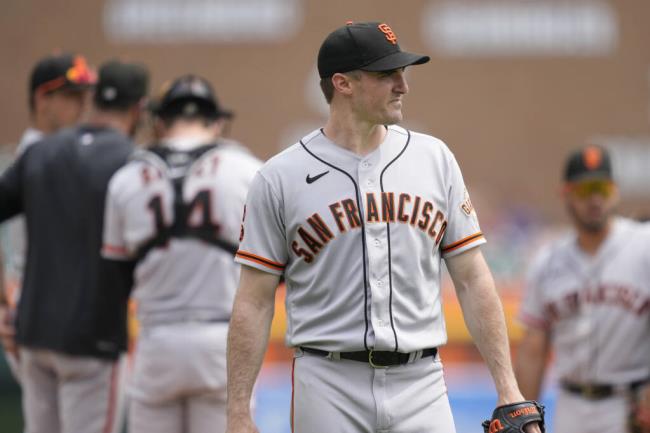 San Francisco Giants starting pitcher Ross Stripling is relieved during the seventh inning of a ba<em></em>seball game against the Detroit Tigers, Monday, July 24, 2023, in Detroit. (AP Photo/Carlos Osorio)