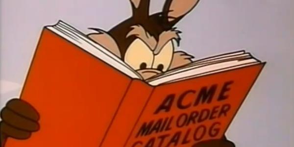 Wile E Coyote reads an Acme catalog in Loo<em></em>ney Tunes
