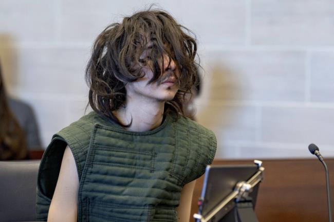 Carlos Dominguez appears at Yolo Superior Court in Woodland, Calif., on Monday, July 24, 2023. The former college student charged with murder in the deaths of two Davis residents has not showered in the three mo<em></em>nths he's been in custody, sits in his cell naked, and has basically stopped eating, an attorney for Dominguez said in opening statements Tuesday, July 25, 2023, to show his client is schizophrenic and not competent to stand trial. (Kevin Neri/The Sacramento Bee via AP, Pool)