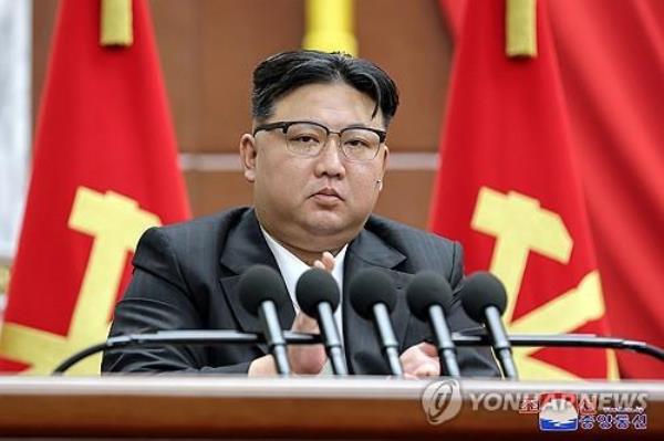 North Korean leader Kim Jong-un attends the ninth plenary meeting of the eighth Central Committee of the ruling Workers' Party of Korea on Dec. 30, 2023, in this photo released by the North's official Korean Central News Agency the next day. The five-day meeting kicked off Dec. 26. (For Use o<em></em>nly in the Republic of Korea. No Redistribution) (Yonhap)