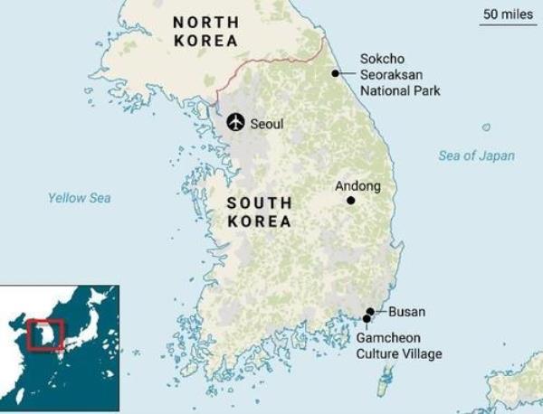 This image, captured from The Times' website, shows a map of South Korea with eastern sea areas labeled o<em></em>nly as the Sea of Japan, before it was modified to include the South Korean name, the East Sea, on Jan. 5, 2024. (PHOTO NOT FOR SALE) (Yonhap)