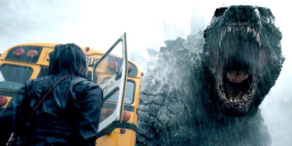 Godzilla Roaring Next to a School Bus in Mo<em></em>narch Legeacy of Monsters
