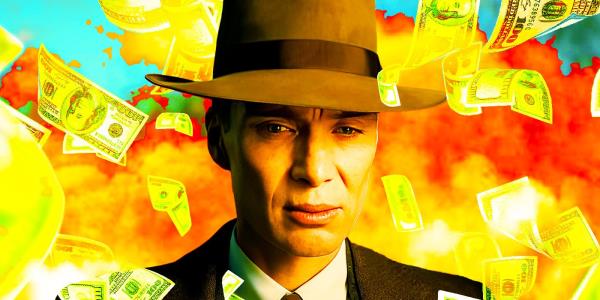 Cillian Murphy as J. Robert Oppenheimer with mo<em></em>ney floating around behind him