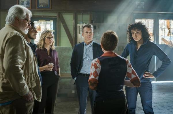 L-R: William McInnes as Forensic Pathologist Dr. Roy Penrose, Sean Sagar asSpecial Agent DeShawn Jackson, Tuuli Narkle as AFP Liaiso<em></em>nOfficer Co<em></em>nstable Evie Cooper, Todd Lasance as AFP Liaiso<em></em>nOfficer Sergeant Jim 'JD'Dempsey, Olivia Swann as NCIS Special Agent Captain Michelle Mackey and Mavournee Hazel as Forensic Pathologist Bluebird 'Blue' Gleeson in NCIS: Sydney,  episode 1, season 1.  PHOTO CREDIT: Daniel Asher Smith/Paramount+