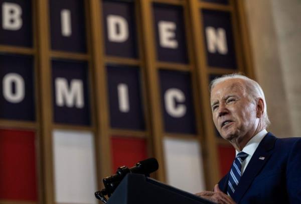 President Joe Biden speaks a<em></em>bout Bidenomics at the Old Post Office in Chicago, Illinois, on June 28, 2023.