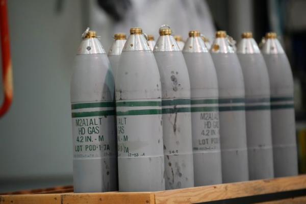 Canisters co<em></em>ntaining mustard gas, which are part of the United States' chemical weapons stockpile, wait to be disarmed at the U.S. Army Pueblo Chemical Depot Thursday in Pueblo, Colorado.
