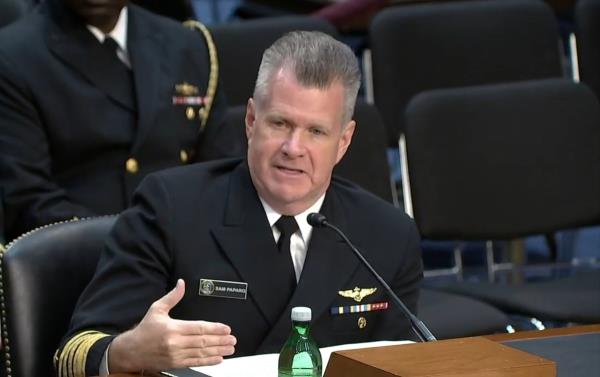 Adm. Samuel Paparo, the nominee for commander of U.S. Indo-Pacific Command, speaks during a co<em></em>nfirmation hearing at the Senate Armed Services Committee in Washington in Feb. 1, 2024 in this photo captured from a livestream from the committee's website. (PHOTO NOT FOR SALE) (Yonhap)