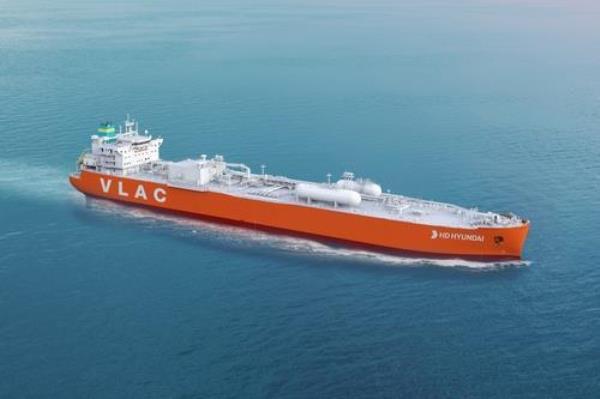 This image provided by HD Korea Shipbuilding & Offshore Engineering Co. on Jan. 22, 2024, shows an artist's rendition of a very large ammo<em></em>nia carrier. (PHOTO NOT FOR SALE) (Yonhap) 