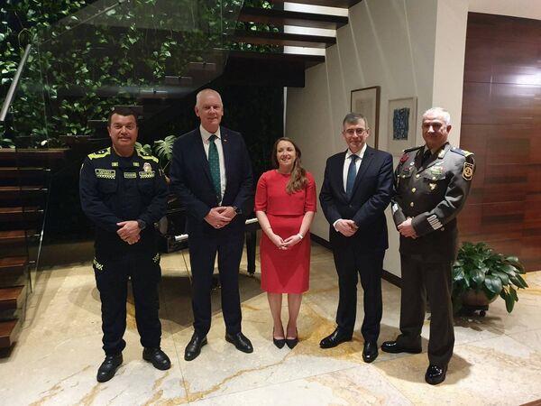 Garda Commissio<em></em>ner Drew Harris met government and law enforcement officials in South and Central America earlier this year. He is pictured with Colombian Police Brigadier General Wilson Gonzalez, Ireland's ambassador to Colombia Fiona Nic Dhonnacha, and Mexico's military attaché to Colombia Gen Felipe Gonzalez. Picture: An Garda Síochána