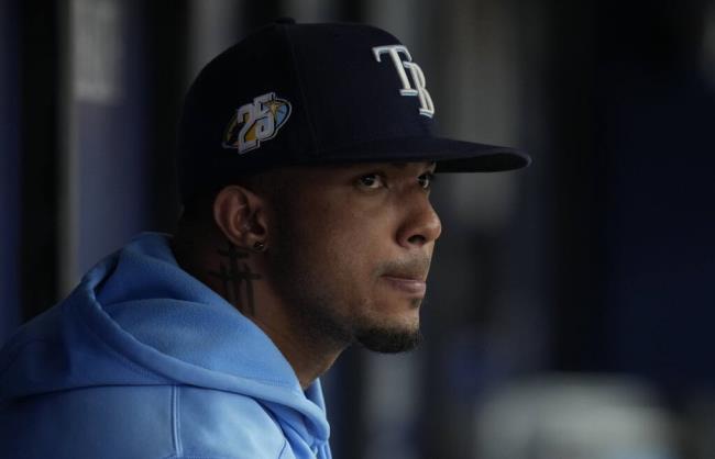 Tampa Bay Rays' Wander Franco against the Cleveland Guardians during the fifth inning of a ba<em></em>seball game Sunday, Aug. 13, 2023, in St. Petersburg, Fla. (AP Photo/Chris O'Meara)