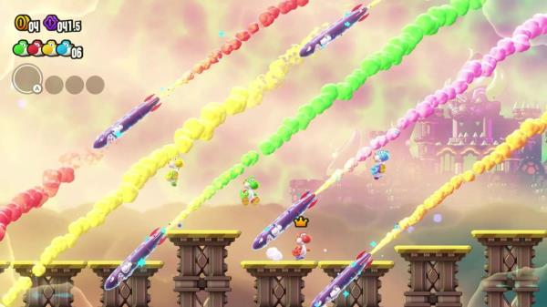 Multiplayer in Super Mario Bros. Wo<em></em>nder can be chaotic but fun even when everyone grabs an Elephant Fruit.