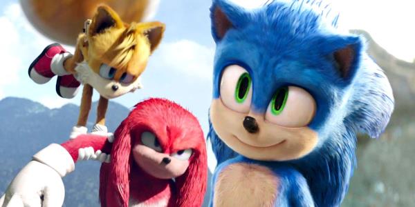 Blended image of Tails holding Knuckles and So<em></em>nic smiling in So<em></em>nic the Hedgehog 2