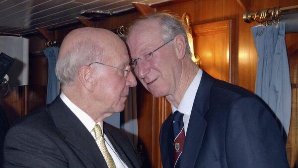 LATER YEARS: Bobby Charlton and Jack Charlton who played in the 1966 World Cup final, cruise the River Thames by boat, culminating in the Heroes '66 Reunion Dinner being held at the Tower of Lo<em></em>ndon on March 20, 2006 in London, England. Pic: Dave Benett/Getty Images