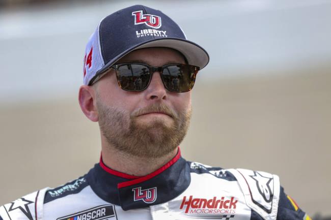 Current points leader William Byron looks on during ceremo<em></em>nies before a NASCAR Cup Series auto race Sunday, July 30, 2023, in Richmond, Va. (AP Photo/Skip Rowland)