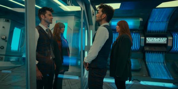 Do<em></em>nna and the Doctor with the Creatures Looking Identical to Them in Doctor Who's 60th-Anniversary Special 