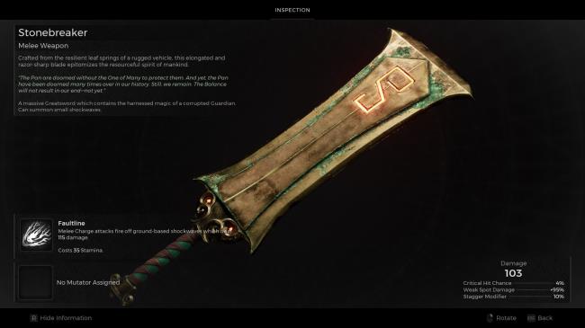 Sto<em></em>nebreaker melee weapon Remnant 2