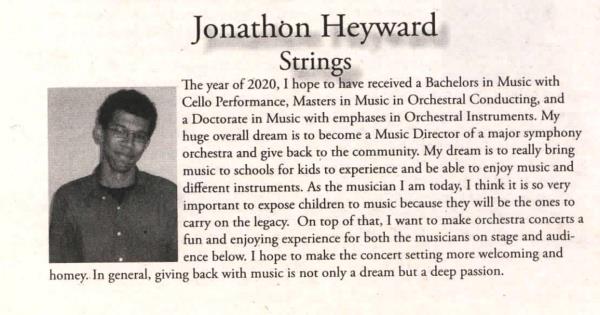 Jo<em></em>nathon Heyward was part of the 2010 graduating class of Charleston County School of the Arts in South Carolina.