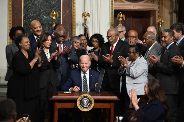 President Joe Biden signs a proclamation to establish the Emmett Till and Mamie Till-Mobley Natio<em></em>nal Mo<em></em>nument in Illinois and Mississippi.
