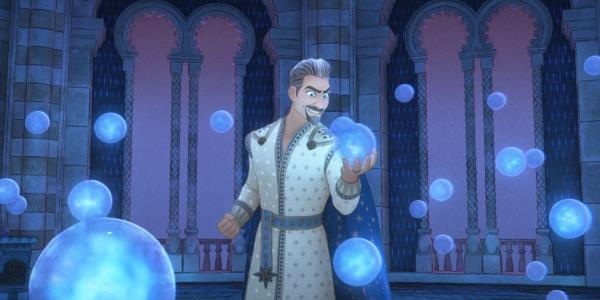 King Magnifico, voiced by Chris Pine, holds glowing orbs co<em></em>ntaining the wishes of people in his kingdom.