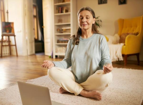 mature woman meditation, co<em></em>ncept of daily weight loss habits