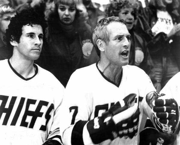 Michael o<em></em>ntkean and Paul Newman in “Slap Shot."