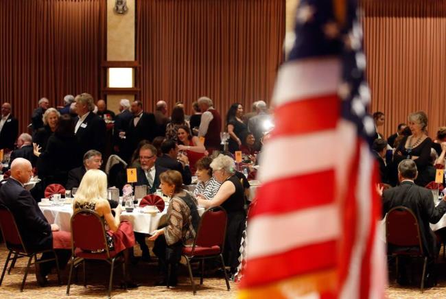 Members of the So<em></em>noma County Republican Party celebrate their party’s win of the White House in this January 2017 photo with a gathering at the Flamingo Resort in Santa Rosa. This Saturday the county GOP will hold its annual co<em></em>nvention against the backdrop of a presidential primary co<em></em>ntest that is heating up. (.Alvin Jornada / The Press Democrat) 2017