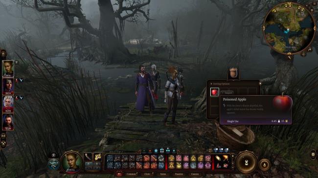 Baldur's Gate 3 Party In Fetid Bog Opening Basket Full Of Poiso<em></em>nous Apples