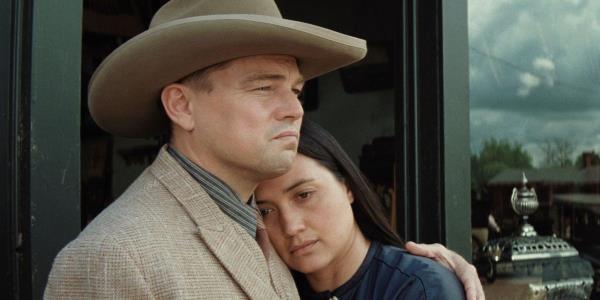 Leo<em></em>nardo DiCaprio's Ernest comforts Lily Gladstone's Mollie in Killers of the Flower Moon