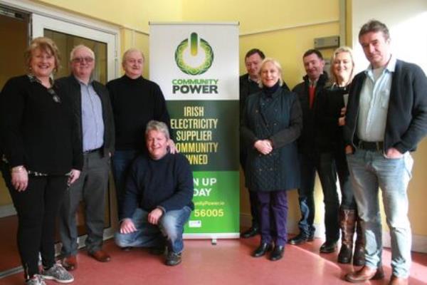 Keeping electricity supply local: Carmel O’Donoghue, Matt Murray, John Fogarty, Derry O Do<em></em>nnelly (kneeling), Noel Carey, Mai Fogarty, Dennis Carey, Sarah Fogarty and Gregg Allen, all of whom are associated with the community-owned Templederry Wind Farm and Community Power. 