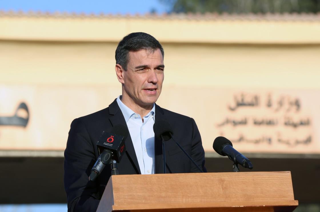 Spanish Prime Minister Pedro Sanchez speaks during a press co<em></em>nference at Rafah border crossing to the Gaza Strip, Egypt, Nov. 24, 2023. (EPA Photo)
