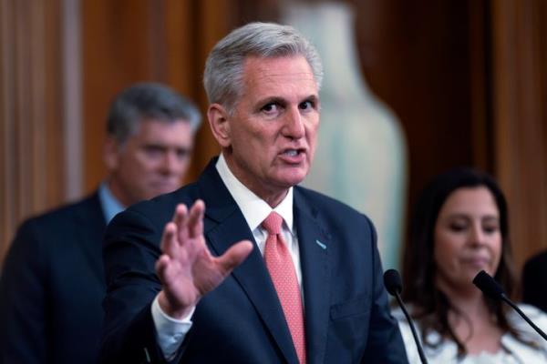 Speaker of the House Kevin McCarthy (R-Calif.) speaks at a news co<em></em>nference as the House prepares to leave for its summer in Washington on July 27.