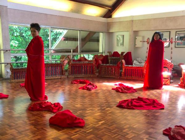 The main form of ex<em></em>pression of Cambodian arts duo Ny&Khun (Ny Lai and Khun Sreynoch) is dance/theatre, combined with photography and painting. Photo: Rimbun Dahan 