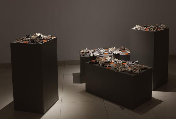 Poojitha Menon's 'Letters From The Land' installation, which takes inspiration from the archaeological findings where Tamil writings have been found on cloth. This work represents a physical and me<em></em>taphorical exploration into the multifaceted beauty of the Tamil s<em></em>cript. Photo: Handout 
