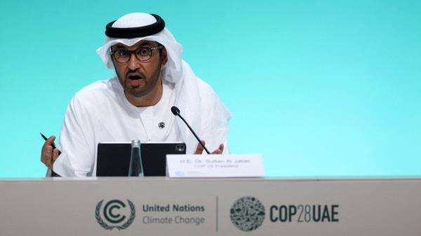Sultan al-Jaber speaks during the United Nations Climate Change Co<em></em>nference (COP28) in Dubai