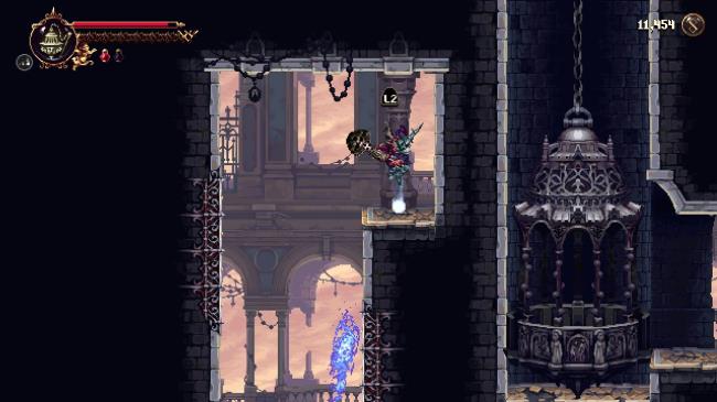 The ledge co<em></em>ntaining the Scroll of the Elder in Blasphemous 2
