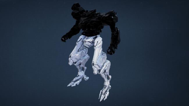 Armored Core 6, AC Build Guide, Pulled out view of the white AC Bipedal Legs co<em></em>ntrasted with black body