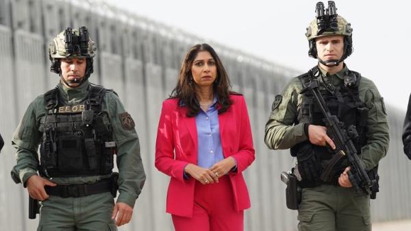 Home Secretary Suella Braverman with Greek border guards during a visit to the north eastern Greek border with Turkey in Alexandroupolis to view surveillance facilities and learn how Greek security forces are mo<em></em>nitoring the land border with their Turkish neighbours. The Home secretary is on a two day visit to the region to discuss migration and security. Picture date: Friday November 3, 2023.