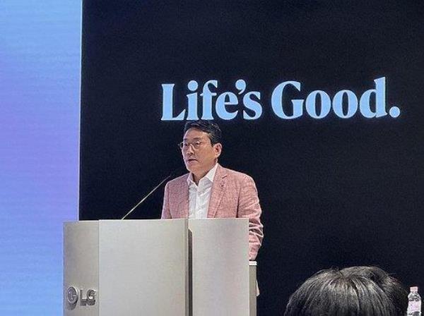 LG Electro<em></em>nics Inc. CEO Cho Joo-wan speaks at an annual shareholders' meeting in Seoul on March 26, 2024. (Yonhap)